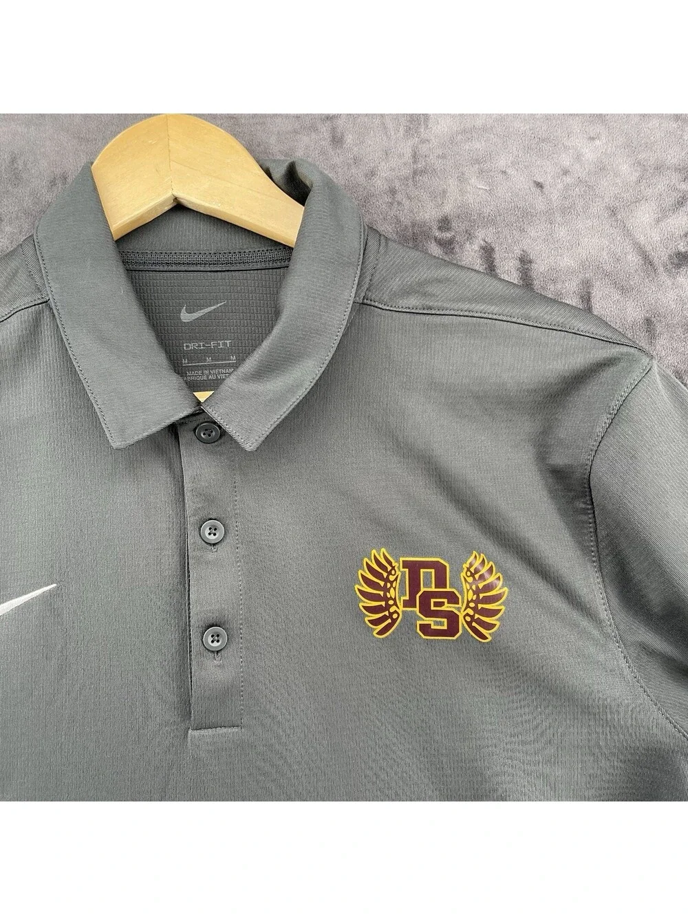 Nike Dri-FIT Men’s Gray Polo Shirt DS Wings Logo Athletic Golf Size Medium